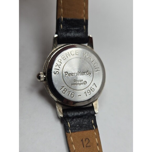Peers Hardy Sixpence Coin Watch 1964 Womens Black Leather New Battery Vintage UK main image 11